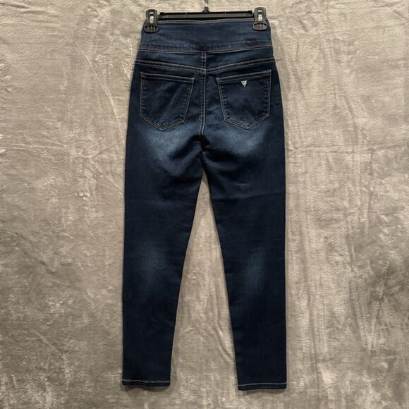 Guess High Rise Skinny Jeans Women Size 14 Triple Button Rhinestone Logo Glam - Picture 2 of 9